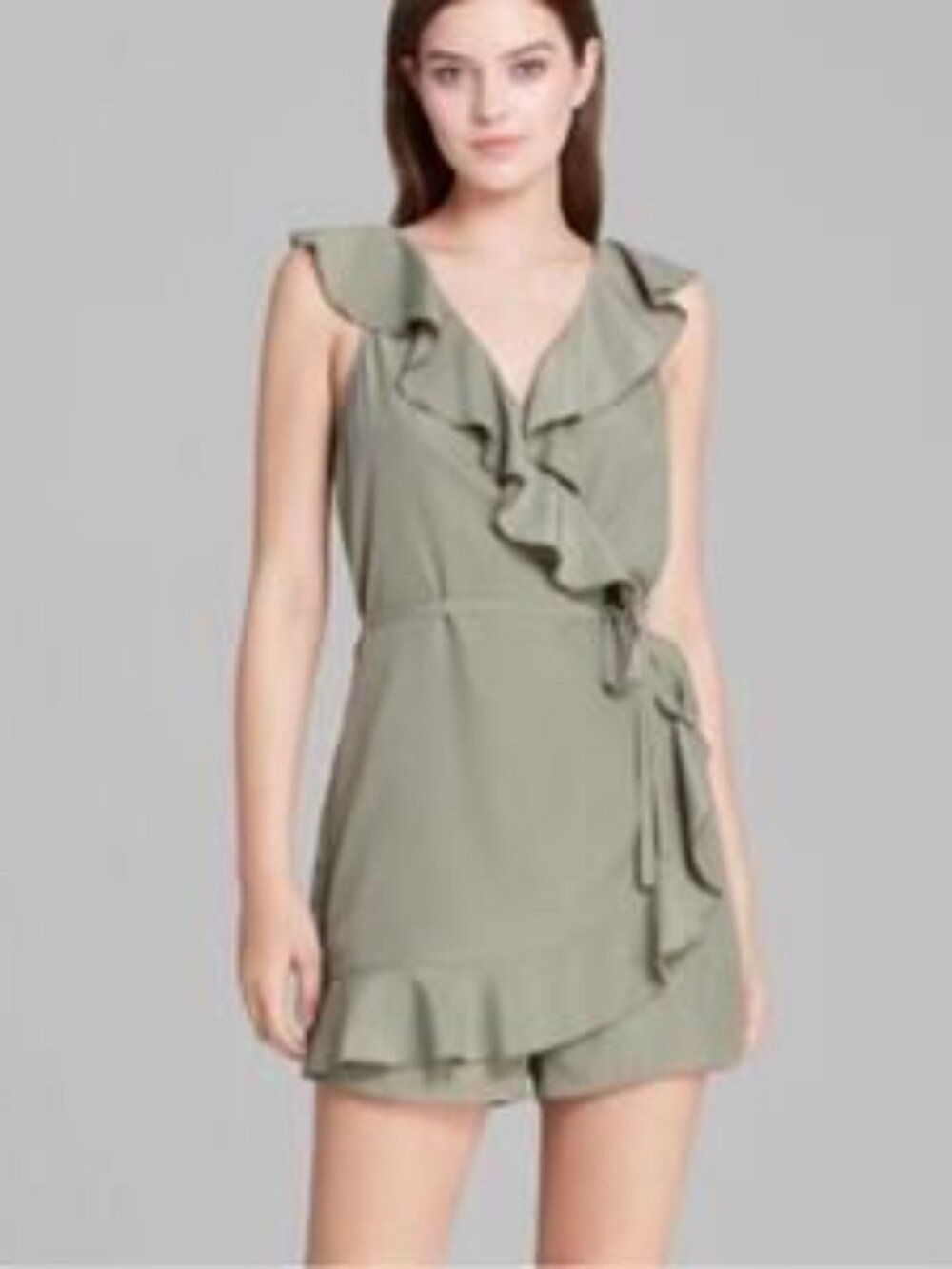 Guess Sage Green Ruffle Wrap Romper Side Tie Mini Size Small